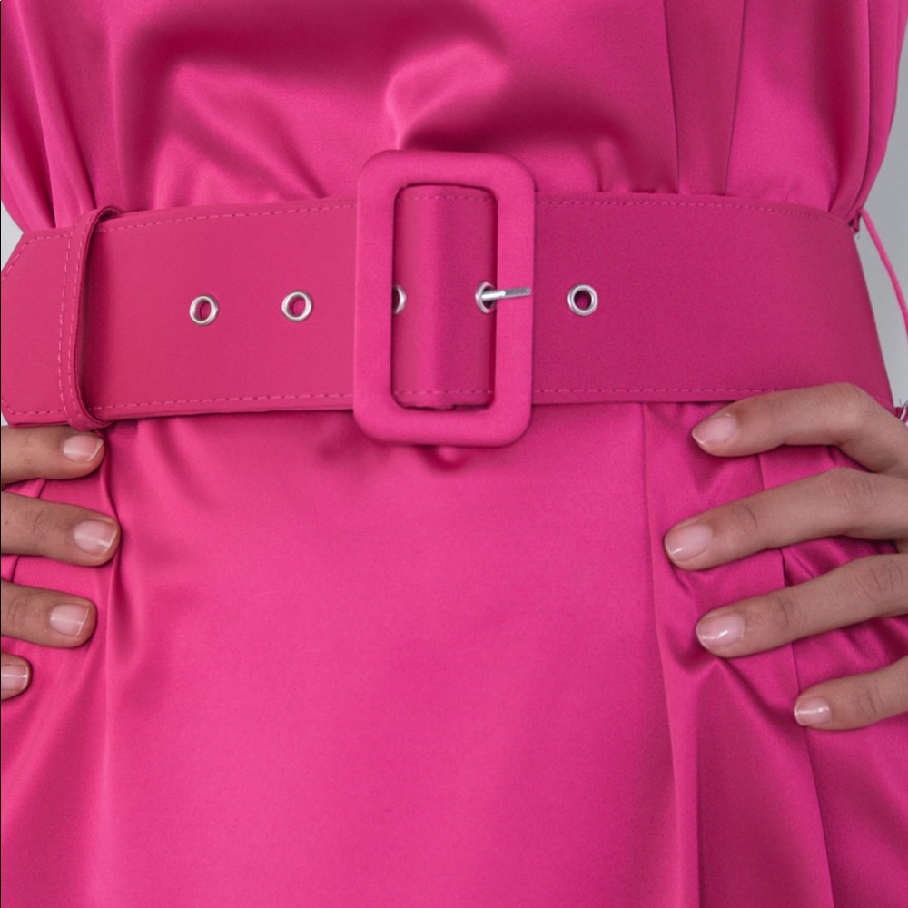 NEW!! Zara Satin Effect Fuchsia Dress Size S - Picture 5 of 12
